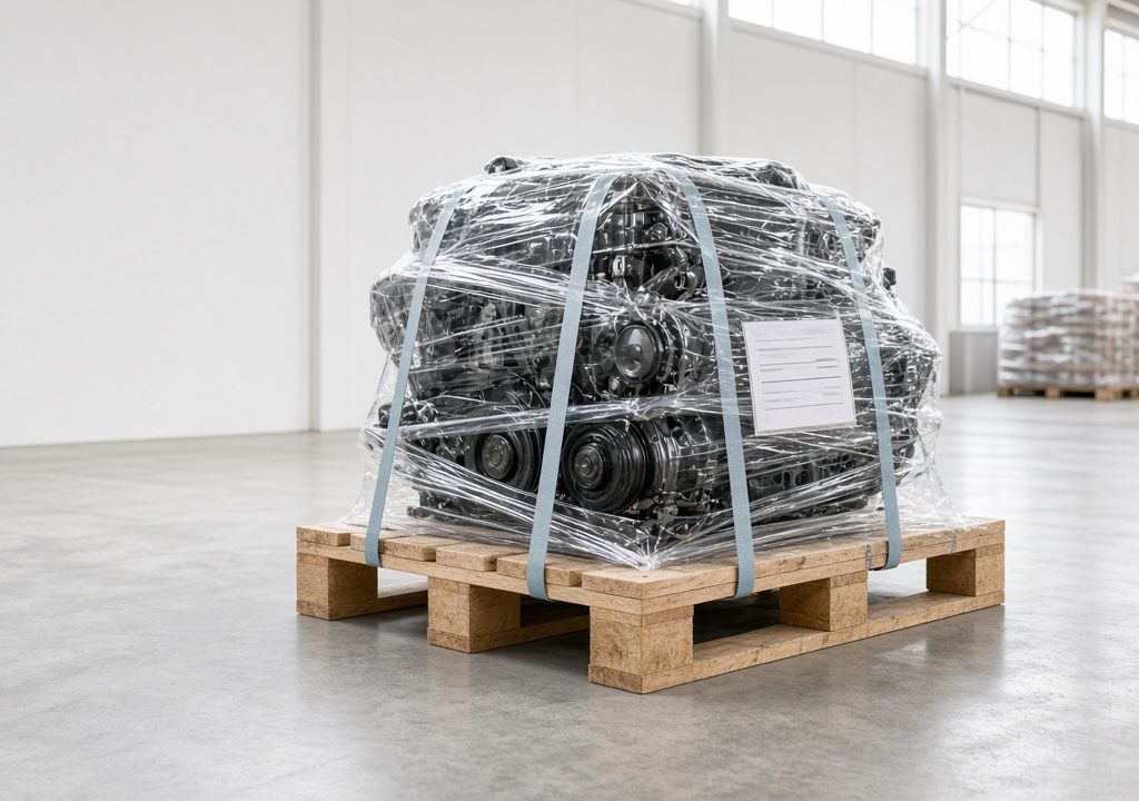 Engine prepared on a pallet